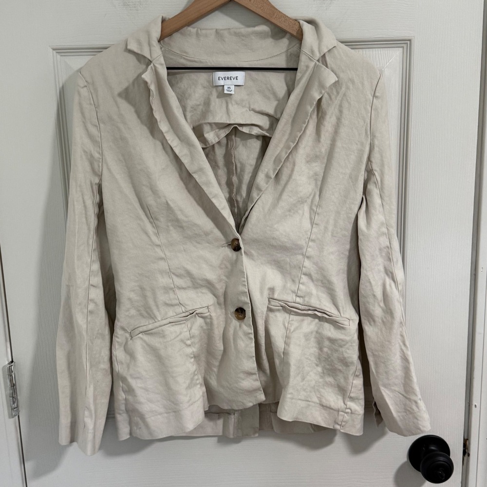 Evereve Blazer Womens XS Beigeβ Linen Blend Lightweight Minimalist Office